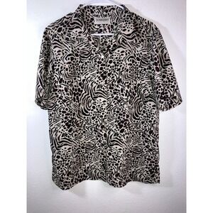 VTG DonnKenny Women's Animal Print Button Front Top Brown White Size L/XL